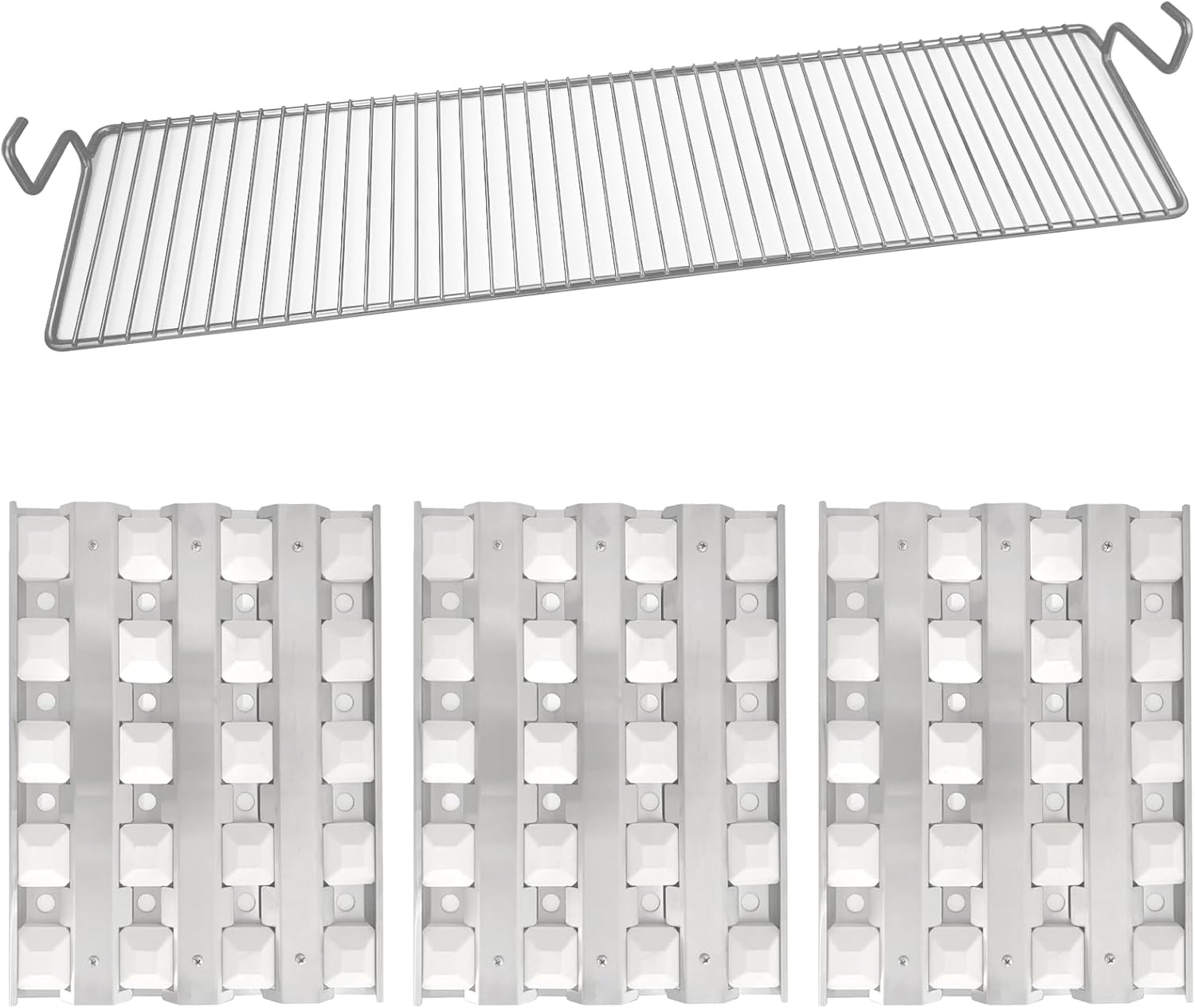 Briquette Trays and Grill Warming Rack Replacement Parts for Delta Heat 38 Inch Gas Grill, 3 Pack S23218-38Y Briquette Tray with 1 Pack 304 Stainless Steel Warming Rack for Delta Heat DHBQ3