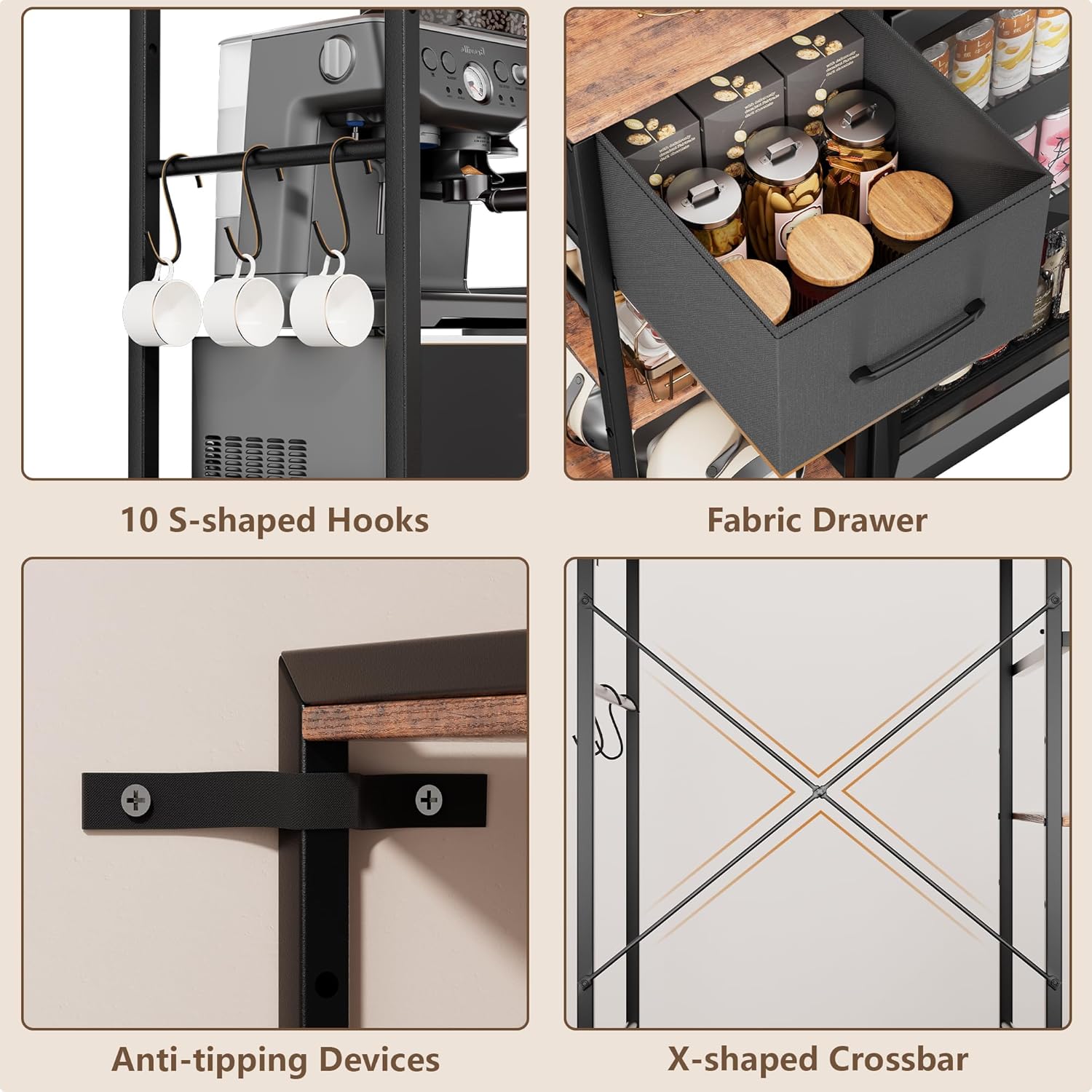 Ollieroo Kitchen Mini Fridge Stand with Storage, Microwave Oven Stand Table with Power Outlet, 34.6