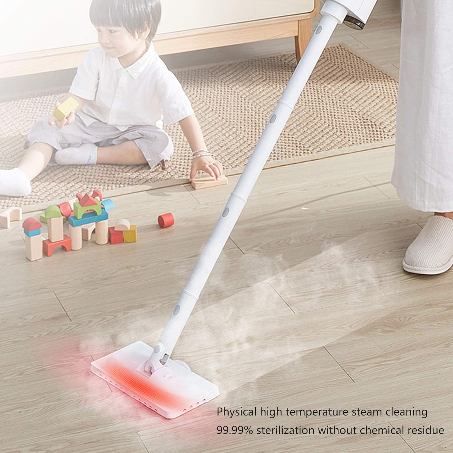 Multifunctional Steam Mop Hand-Held Cleaner All-in-One Carpet Floor 1300W Electric Mop Carpet with 12 Attachments and 2 Microfiber Pads White (White)
