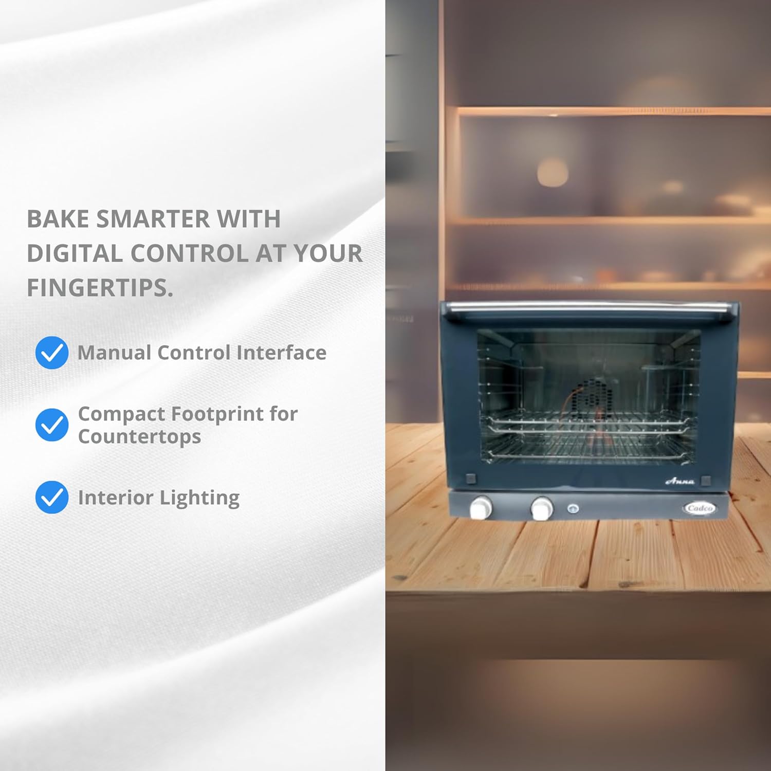 Cadco OV-023 Compact Half Size Convection Oven with Manual Controls, 208-240-Volt/2700-Watt, Stainless/Black, For Commercial Use, 120 lbs.