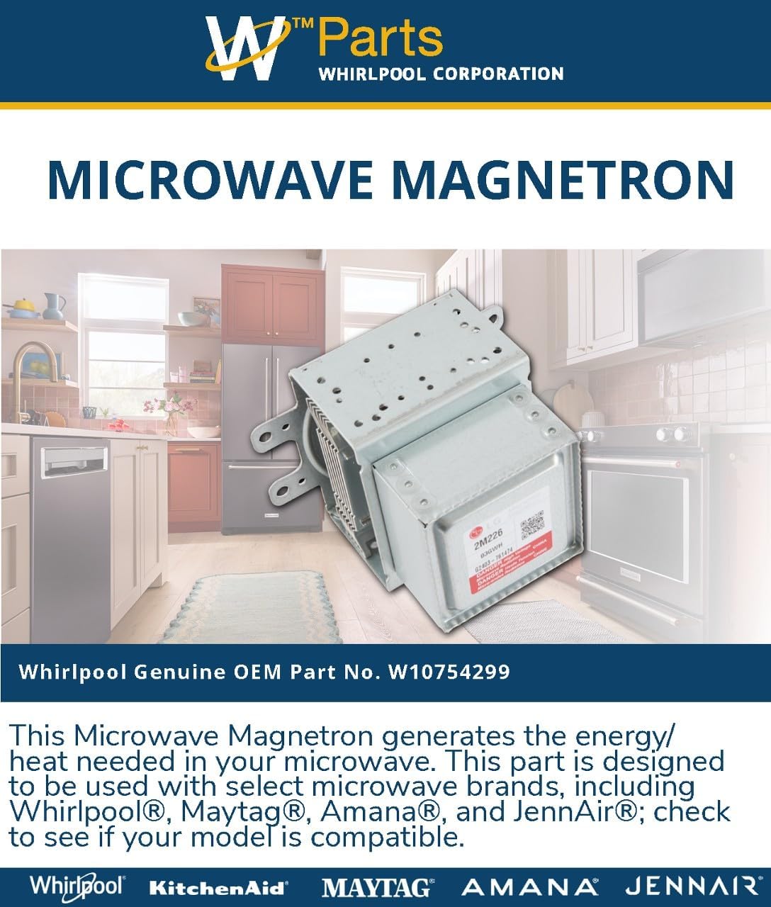 Whirlpool W10754299 Genuine OEM Microwave Magnetron Replacement Part - Replaces 8206341, W10210845, W10216360, and W10496310