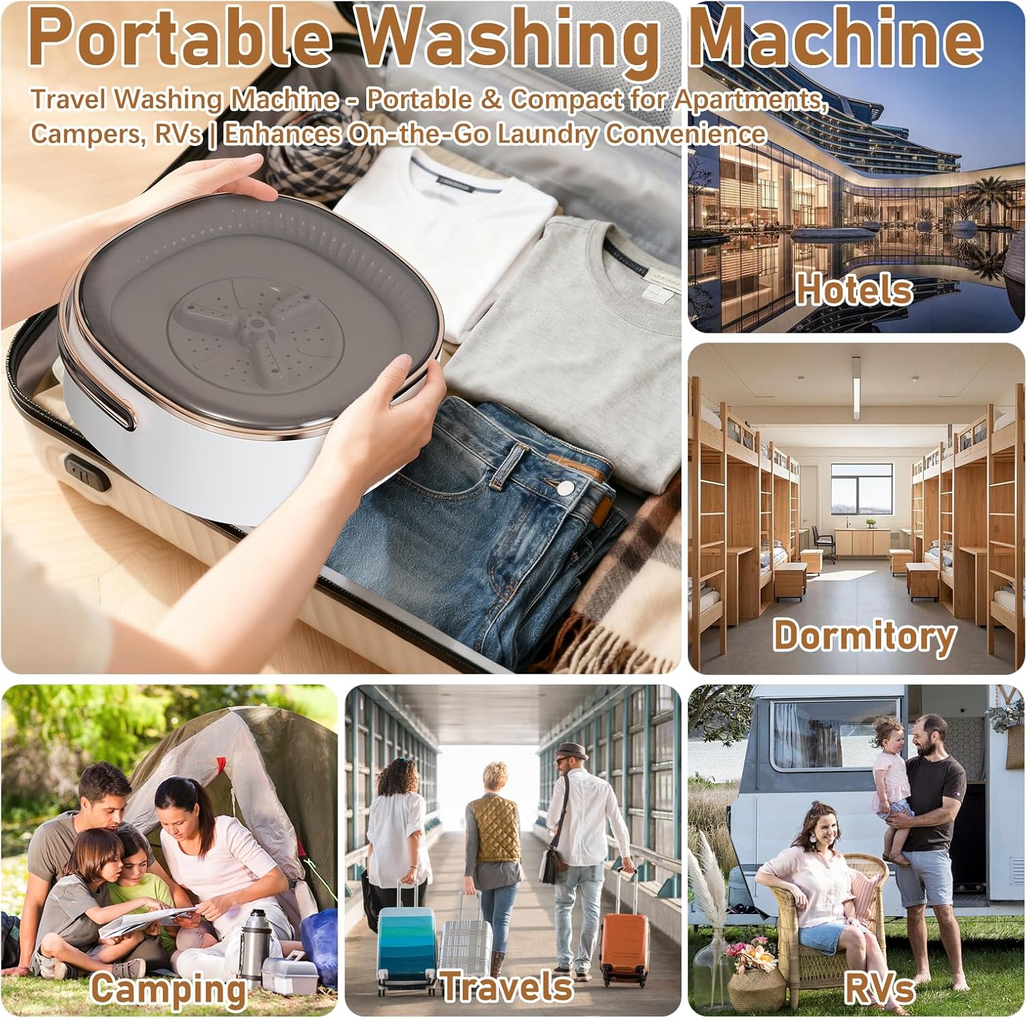 Portable Washing Machine, 13L Mini Washer and Spinner, 3 Cleaning Modes for Baby Clothes & Delicates, Small Portable Washer for Apartment, Dorm, Travel, Camping (Khaki)