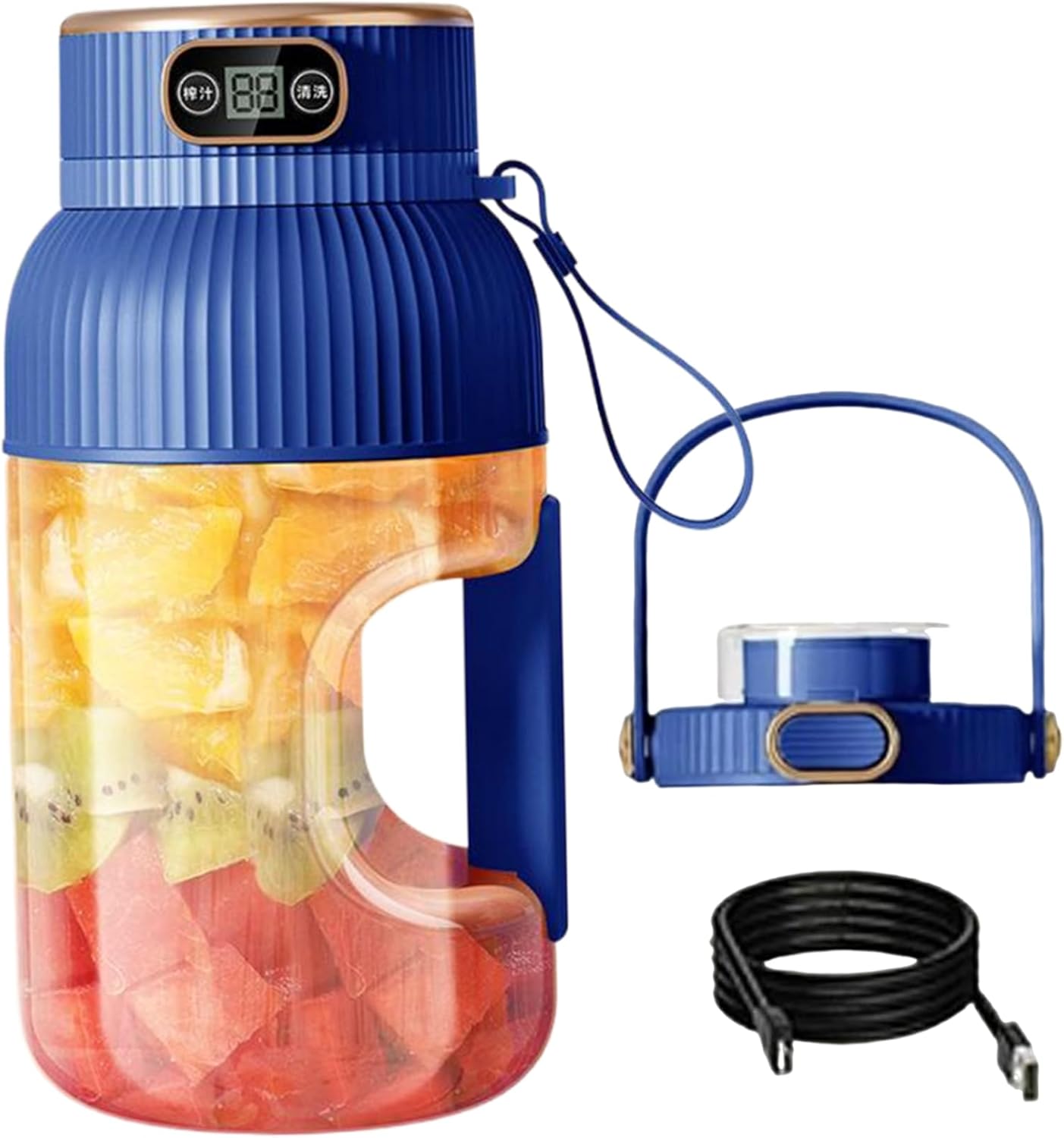 Portable Blender Large Capacity Portable Juicer Blender 10 Blades Electric Personal Blenders with Anti-slip Handle Juicer Cup with Digital Display for Kitchen Travel Sport