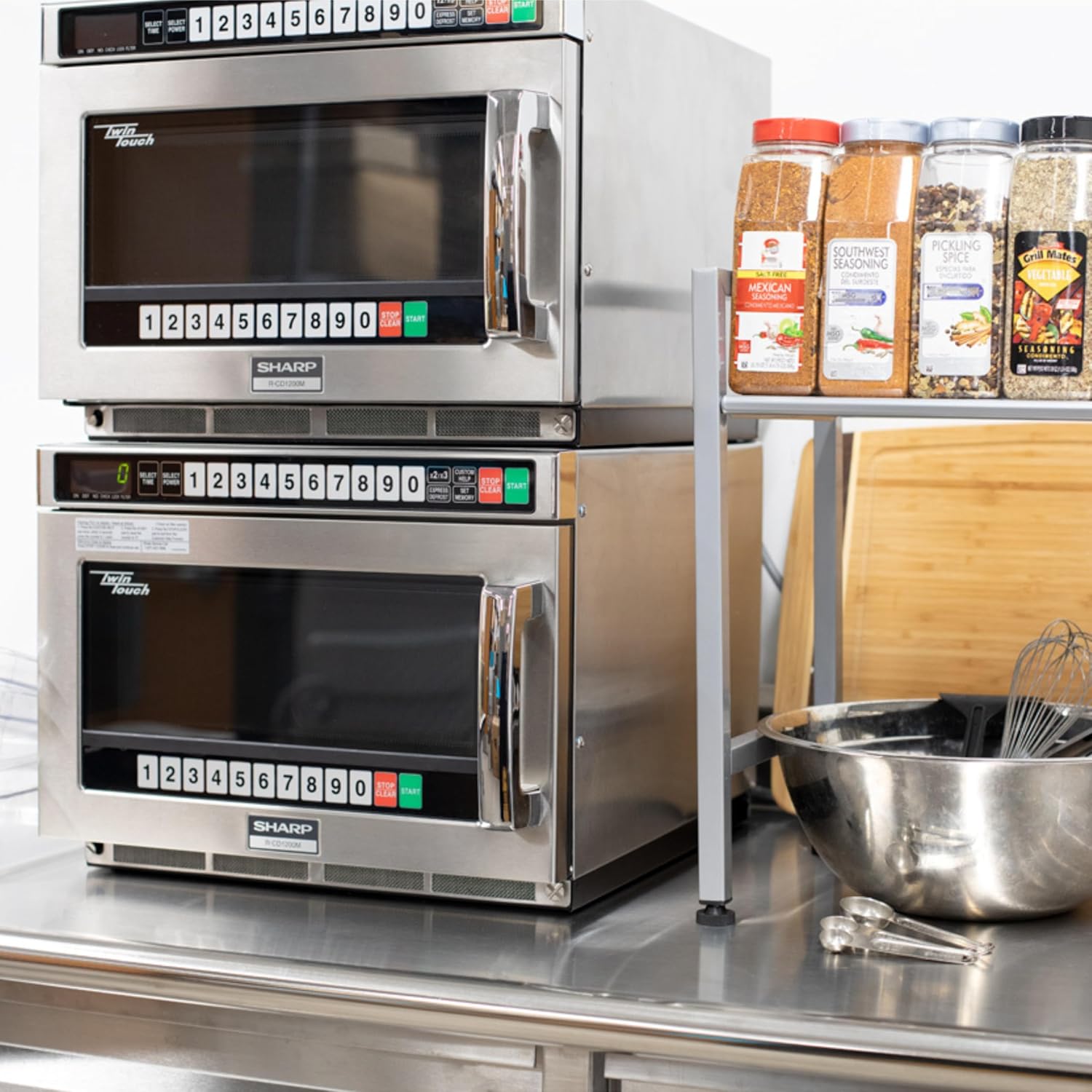 Sharp R-CD1800M Commercial Microwave Oven, TwinTouch Heavy Duty with Dual TouchPads, 1800 Watts, 0.75 Cu. Ft. Capacity, Stainless Steel, 10 Memory Pads, 4-Stage Programming, Auto Voltage Sensor