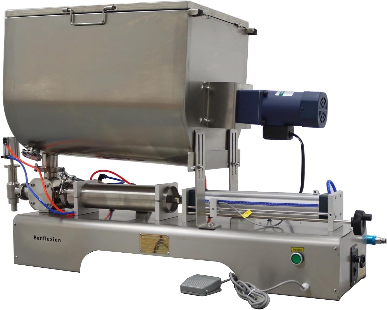 110V Paste Filling Mixing Machine Semi-Automatic Piston Filling Machine 100ml - 1000ml Single Nozzle Liquid and Paste Piston Filler Machine with Large Hopper for Honey, Lotion, Ketchup