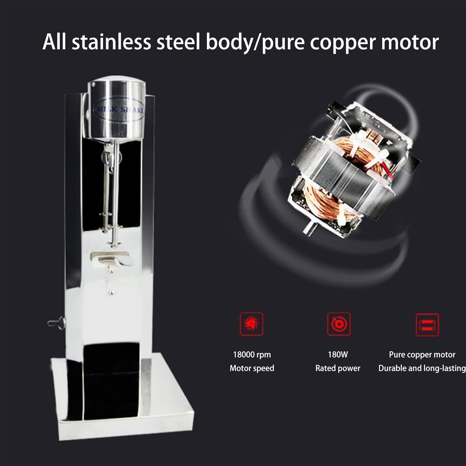 Milkshake Maker,Electric Drink Mixer Commercial Milkshake Blender,2 Speeds,Stainless Steel 180W 18000RMP Speed Adjustable with Mixing Cup