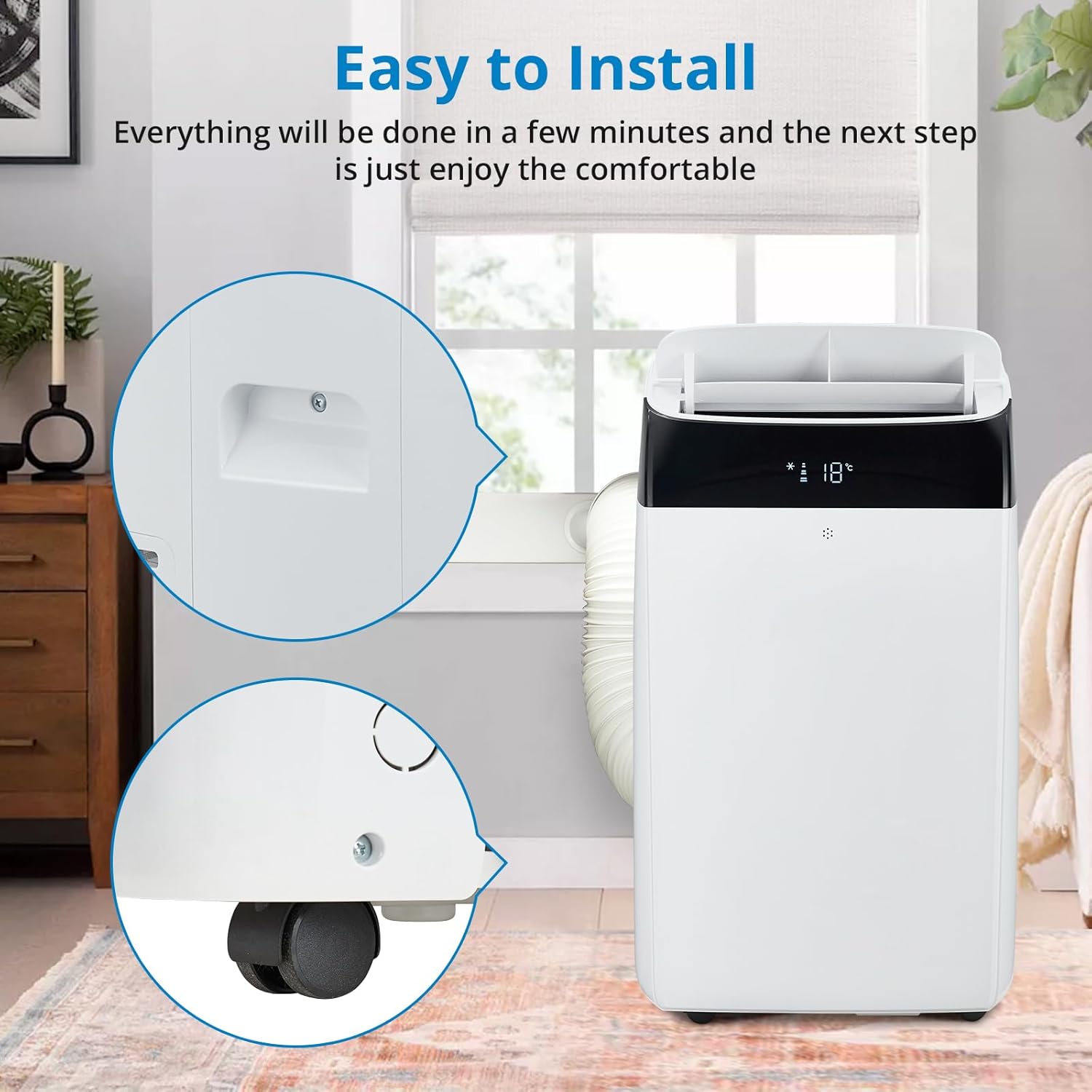 14000BTU Portable Air Conditioner, Takywep 3 in 1 Fast Cooling, Dehumidifier & Fan Modes Portable Air Conditioner, Auto Swing, with Sleep Mode for Home Up To 700 Sq.FT