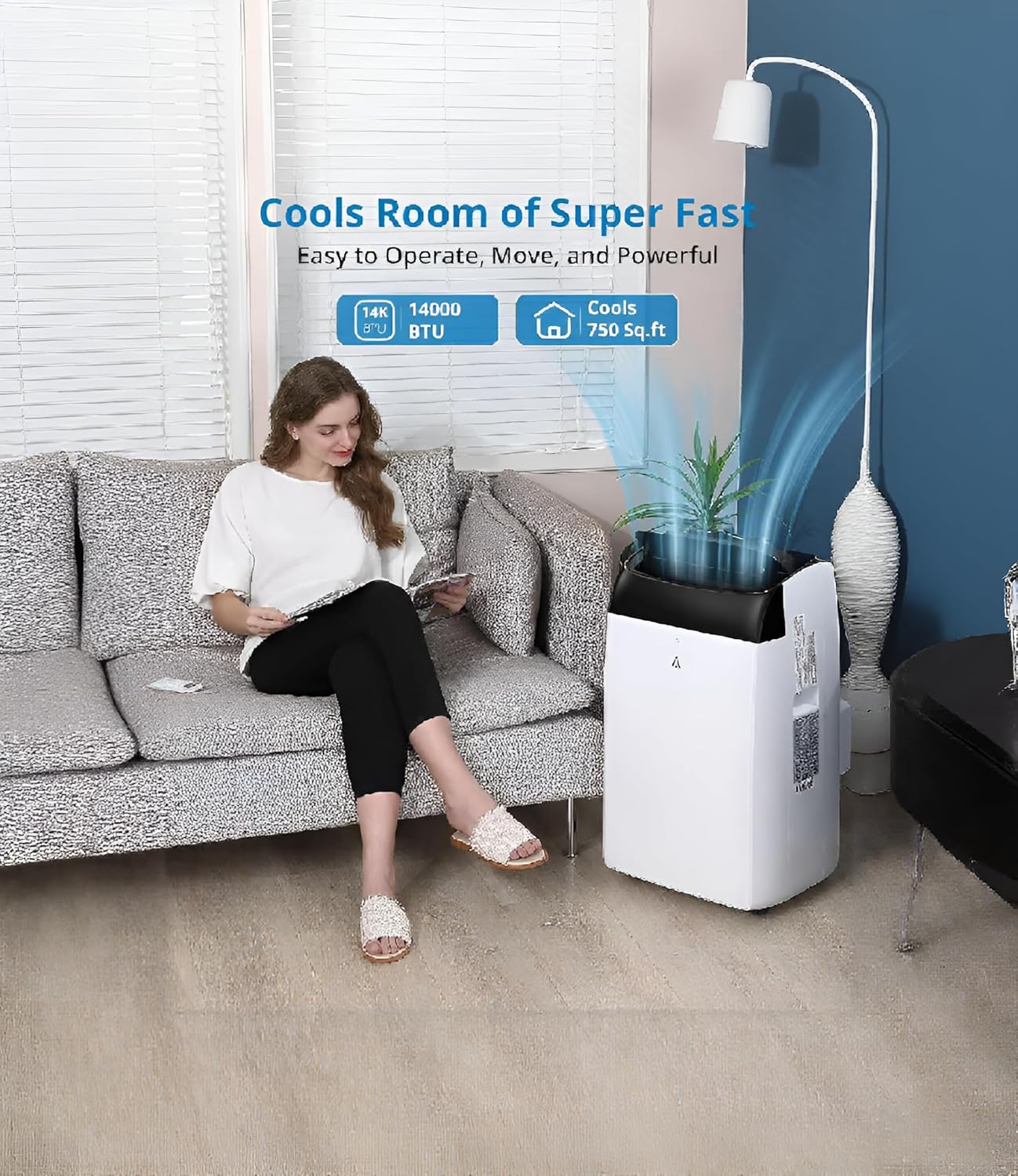 14,000 BTU (Ashrae)/10,000 BTU (SACC) Portable Air Conditioner - Cools 700 Sq.Ft, 3-in-1 AC with Dehumidifier & Fan, 52dB Quiet, 24H Timer, Remote, Black Top for Home/Office