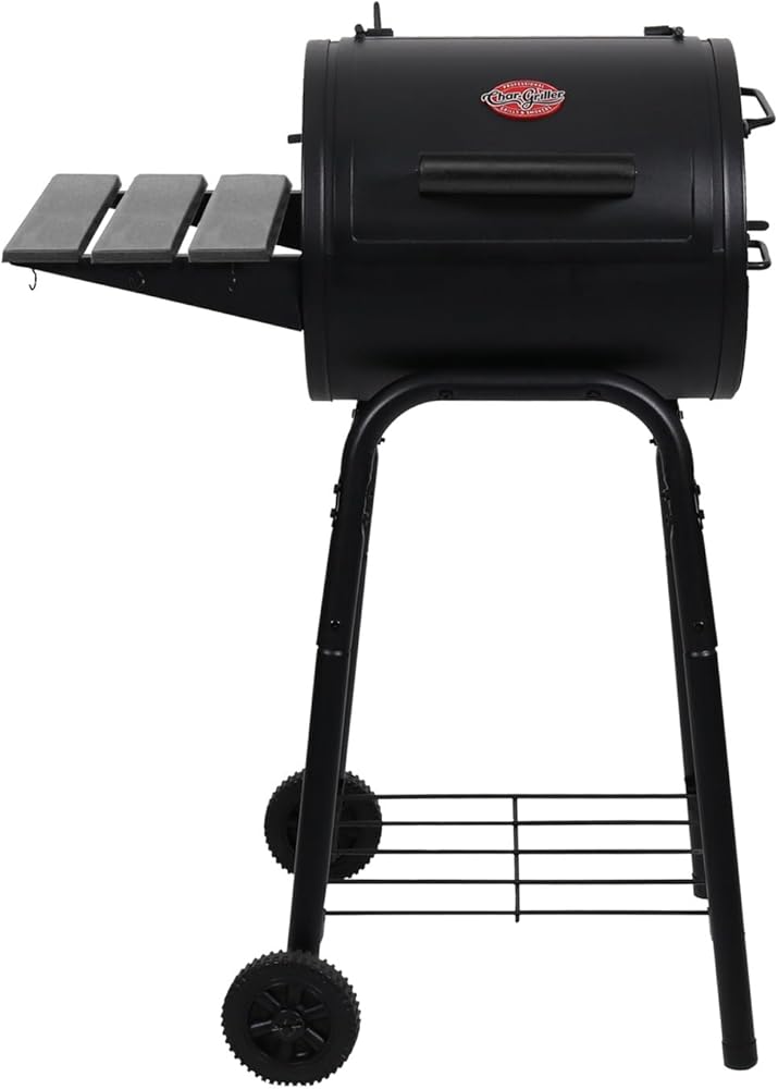 Char-Griller® Patio Pro Charcoal Grill and Smoker with Cast Iron Grates, Premium Metal Shelf and Damper Control, 250 Cooking Square Inches in Black, Model 1616
