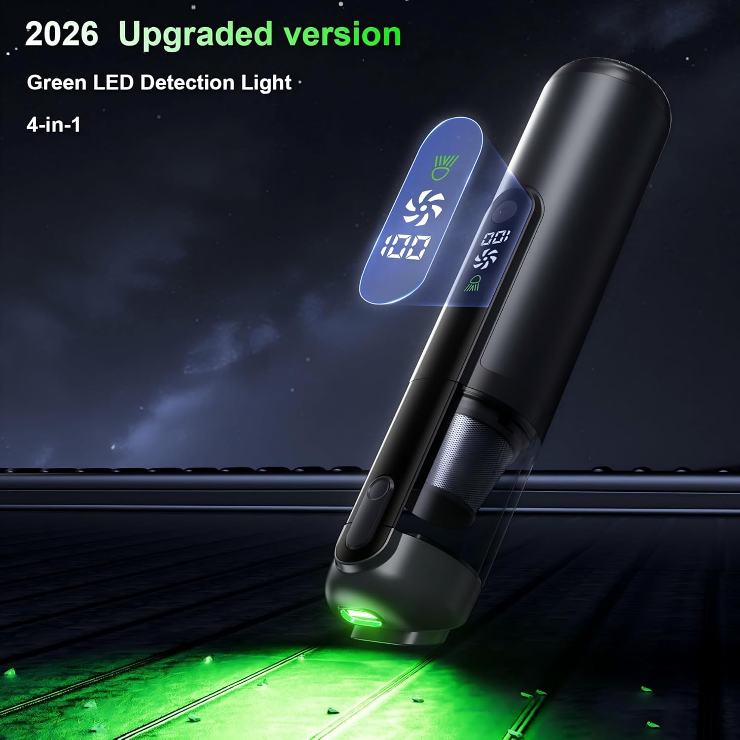 Car Vacuum, Handheld Cordless Vacuum 19000Pa, 4-in-1 Mini Portable Cleaner with Green LED Detection Light, 2 Modes for Car, Home, Office, Desk & Keyboards, Rechargeable, Washable Filter