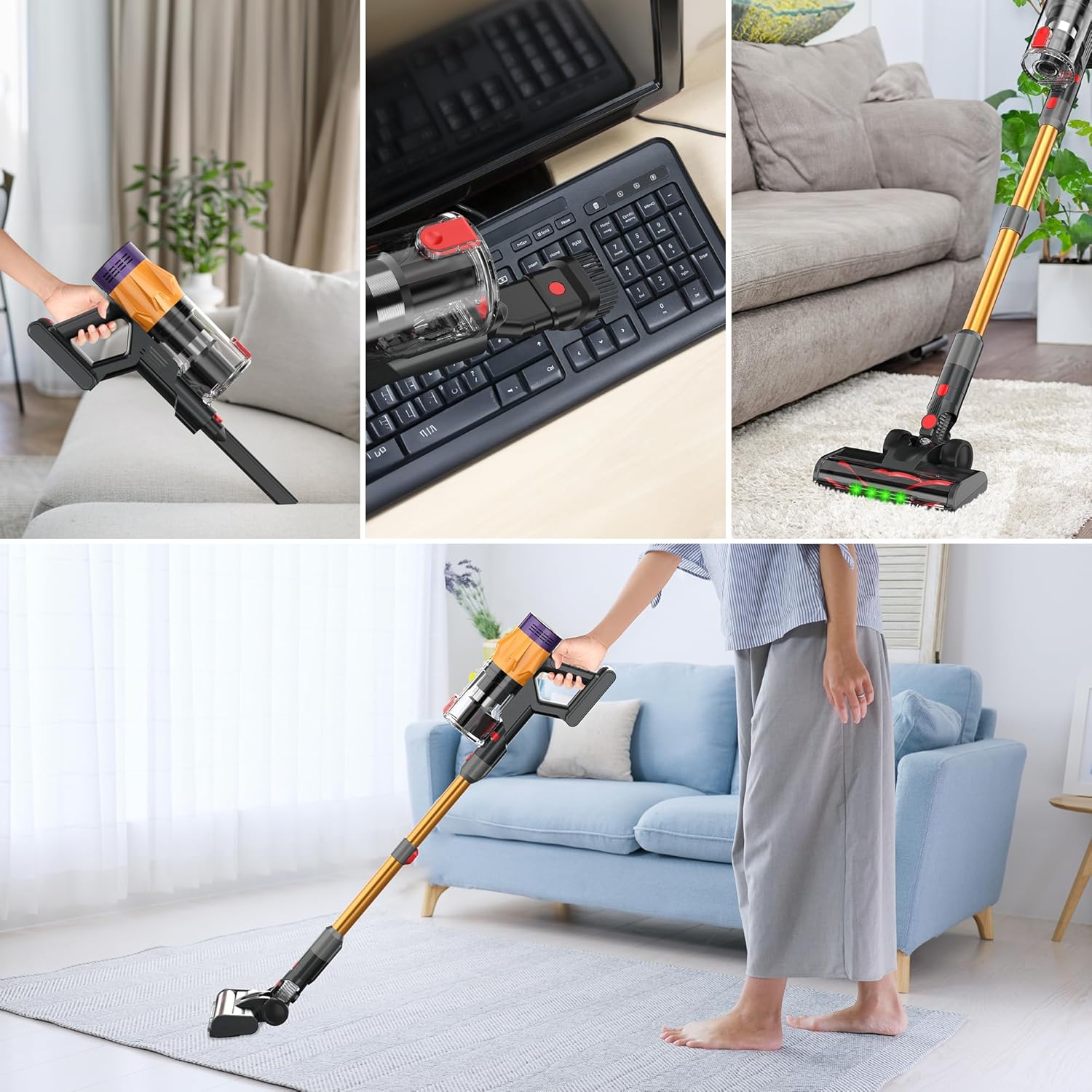 Cordless Vacuum Cleaner w/LED Display, 550W Self-Standing Cordless Stick Vacuum Cleaner for Home, Removable Battery/Lightweight/Rechargeable Pet Vacuum Cordless for Pet Hair/Hardwood Floor/Carpet