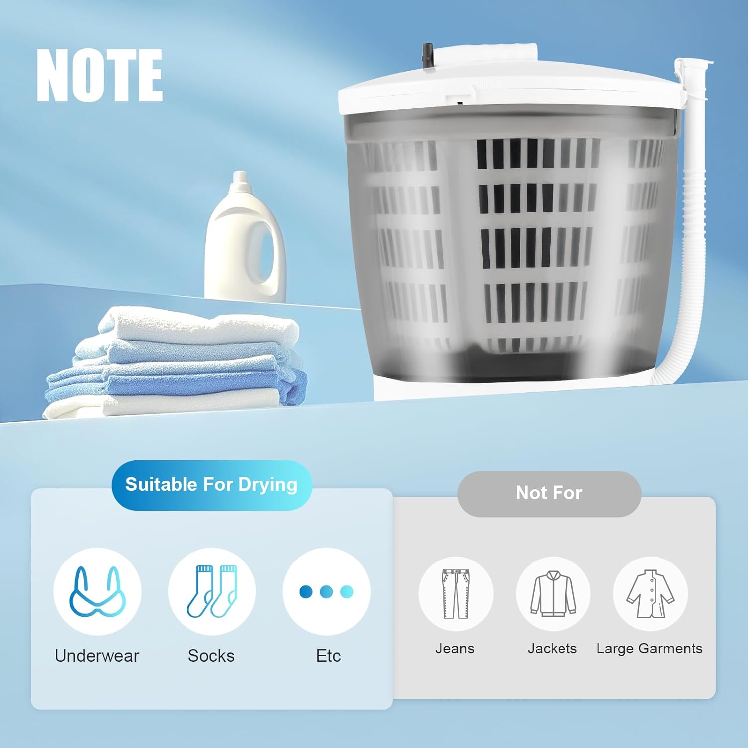 Portable Washing Machine, 2 in 1 Non-Electric Washing Machine, Mini Traveling Outdoor Compact Washer Spin Dryer,Grey