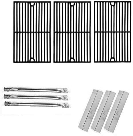 Grill Parts Zone Brinkmann Pro Series 8300, 3 Burner Gas Model 810-8300-W Replacement 3 Stainless Burners, 3 Stainless Heat Plates and Porcelain Cast Cooking Grates