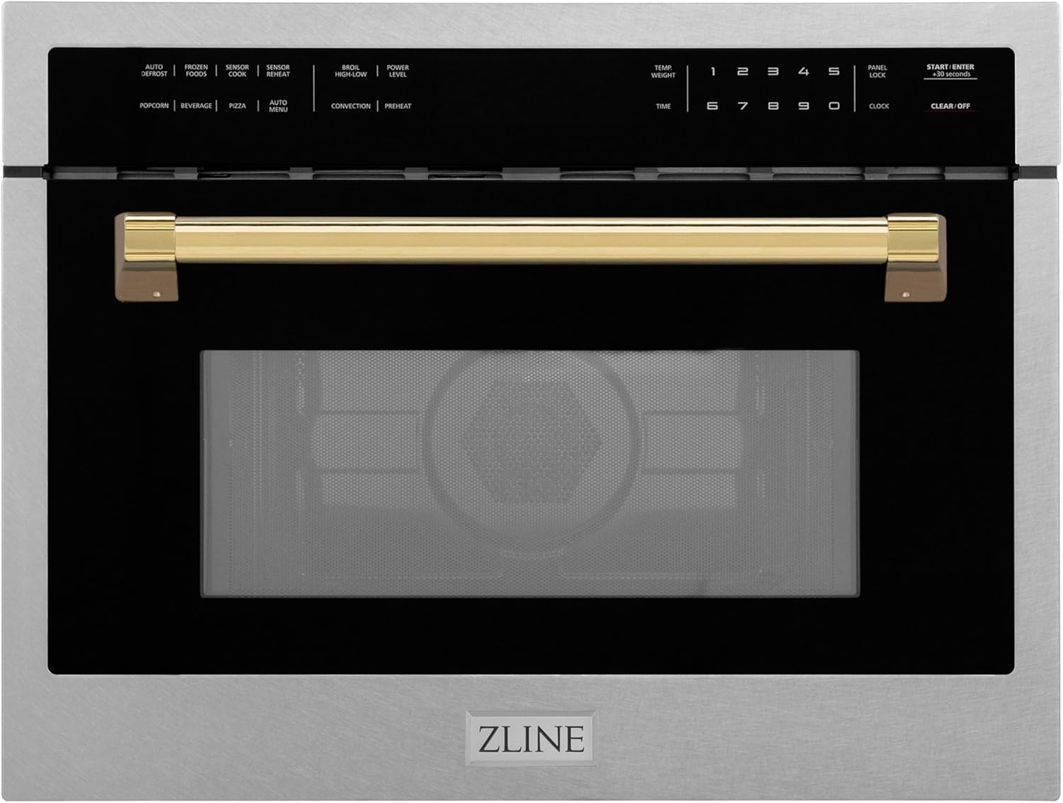 ZLINE Autograph Edition 24 in. 1.6 cu ft. Built-in Convection Microwave Oven in Satin Stainless Steel with Polished Gold Accents (MWOZ-24-SS-G)