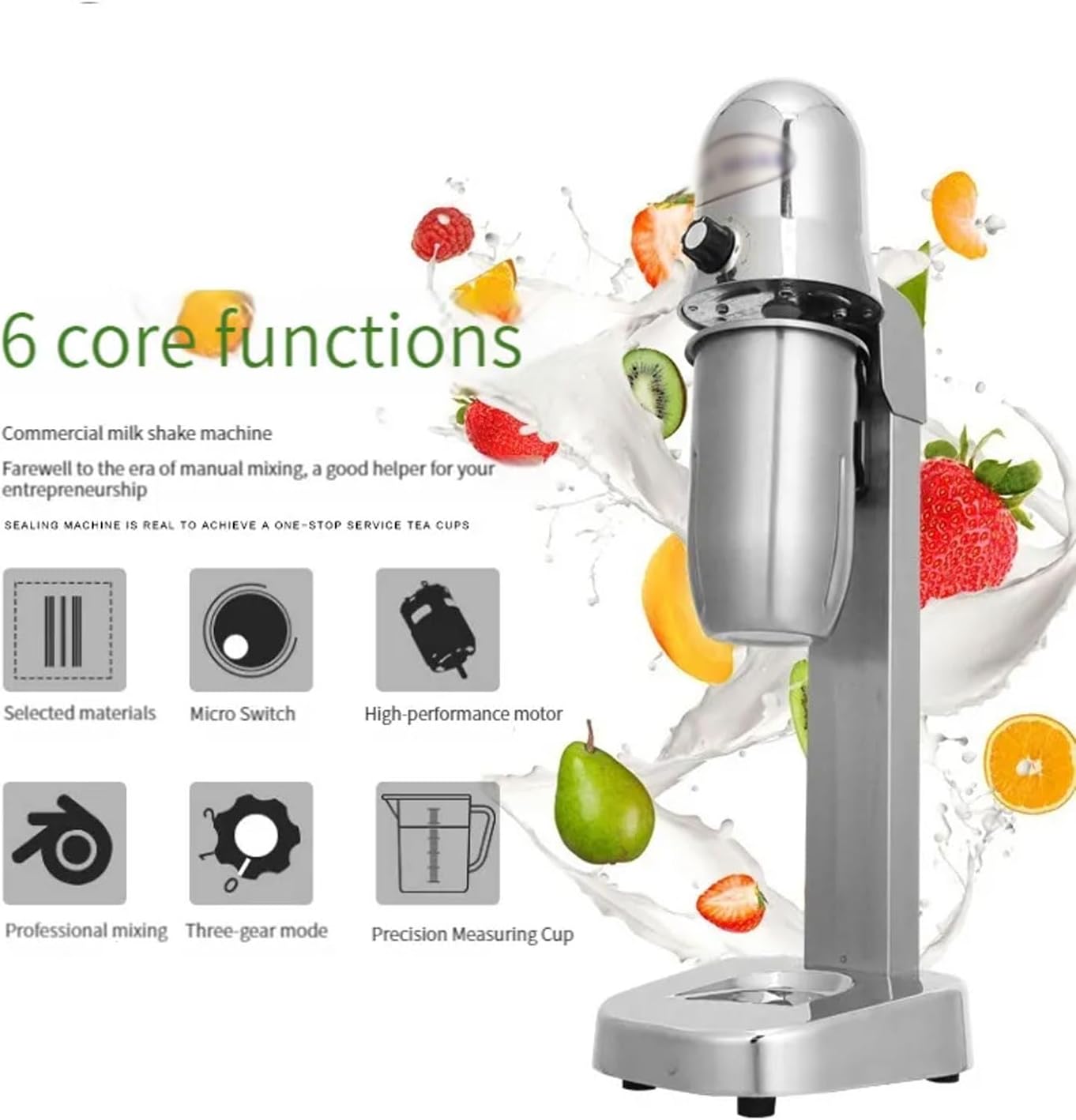 180W Milkshake Maker, 18000RPM Electric Juice Blender with Cup, Heavy-Duty Stainless Steel Drink Mixer Smoothie Machine for Milk Tea Shop, Home, Commercial