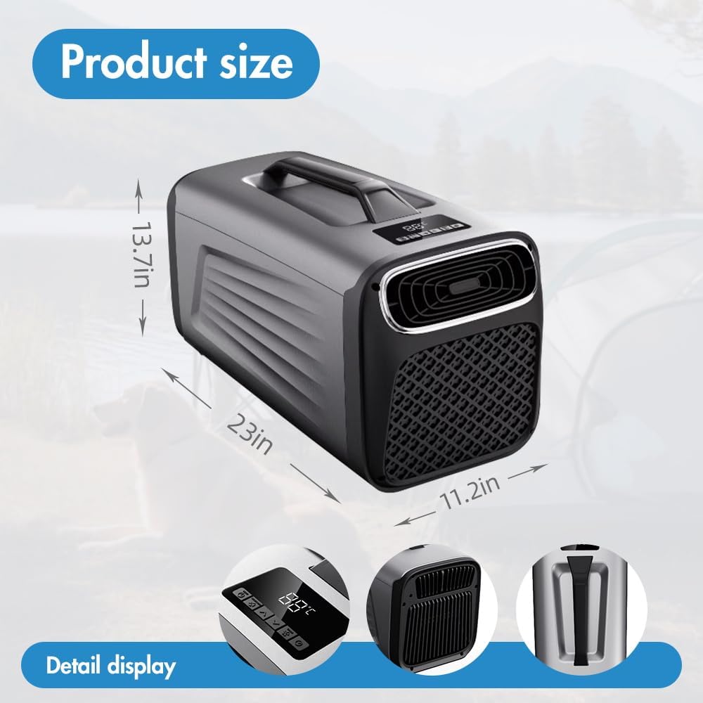 Portable Air Conditioner for Camping Outdoor and Indoor Use, 5200BTU Fast Cooling Capacity for Tent AC，Quiet Air conditoning For Small Rooms，Pet House Black Grey