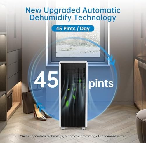 8000 BTU Smart Portable Air Conditioner – Cools Rooms Up to 350 Sq. Ft, 3-in-1 AC Unit with Remote, 24-Hour Timer, Easy Installation Kit