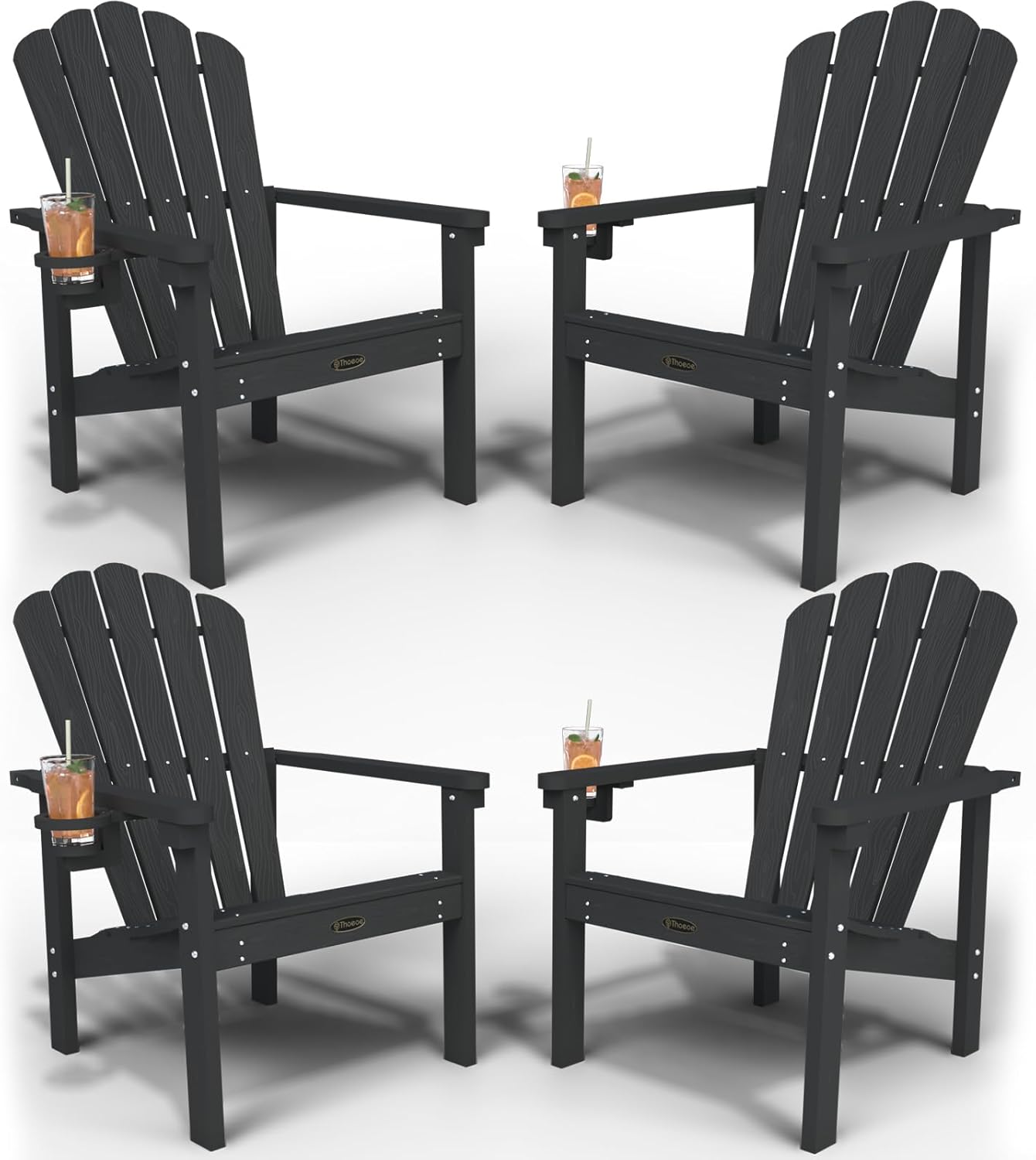 Stackable Adirondack Chair Set of 4, HDPE All-Weather Adirondack Chairs - Durable and Space Saving, Plastic Outdoor Fire Pit Chairs with Cup Holder,Grey