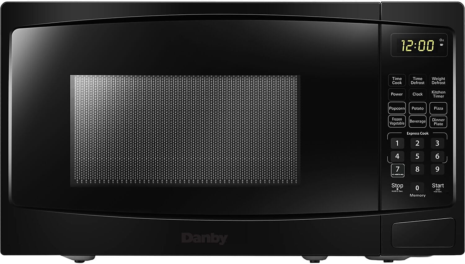 Danby DBMW0920BBB 0.9 cu ft. Countertop Microwave in Black 6 Convenient Auto Cook Options: Popcorn, Potato, Pizza, Frozen Vegetables, Beverage, Dinner Plate. Express Cook buttons: 1 – 6 minutes