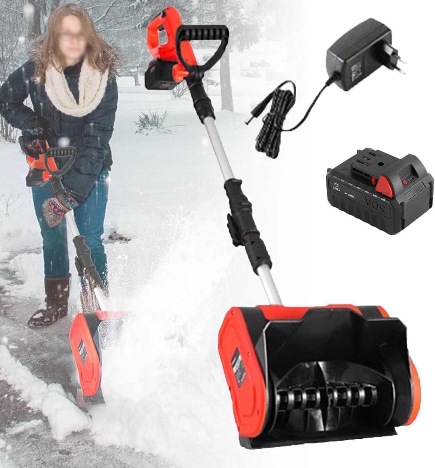 Cordless Snow Shovel, 20V | 4-Ah Brushless Cordless Snow Blower, Battery Snow Blower with Directional Plate(2battery)