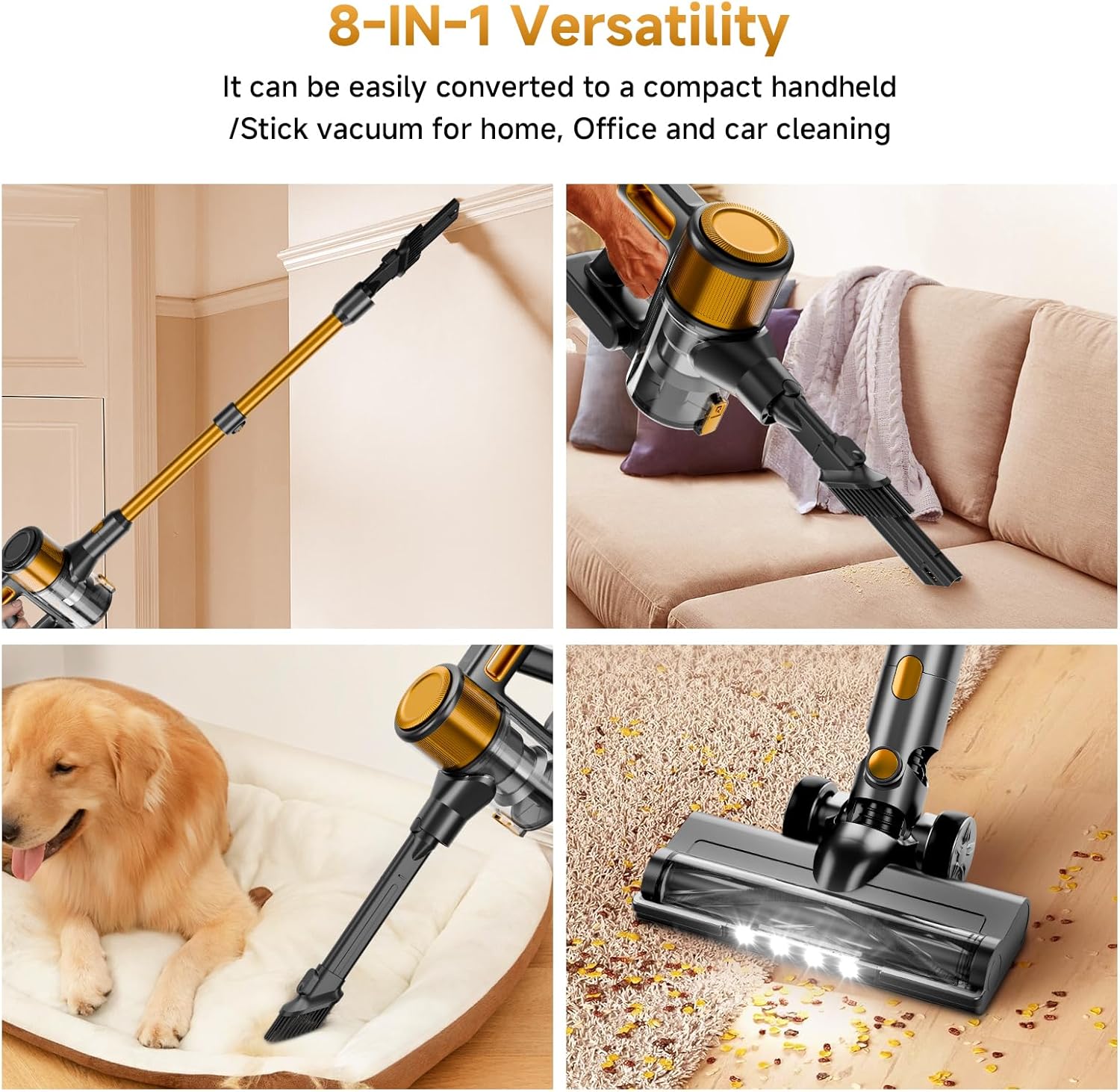 Cordless Vacuum Cleaner, Powerful Stick Vacuum with 55min Runtime, Anti-Tangle Vacuum Cleaners for Home, 1.5L Dust Cup, Rechargeable Lightweight Vacuum for Hardwood Floor Carpet Pet Hair,N509