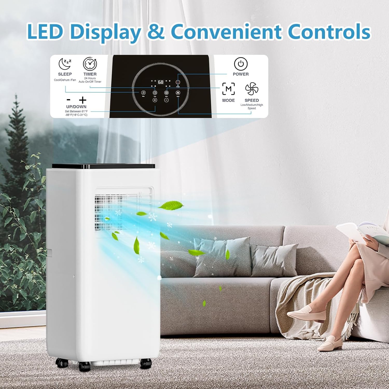 Portable Air Conditioner 8000 BTU - Dehumidifier & Cooling Fan for 350 Sq Ft Rooms, Includes Remote Control，Portable AC Unit, Window Kit for Bedrooms Office Home.