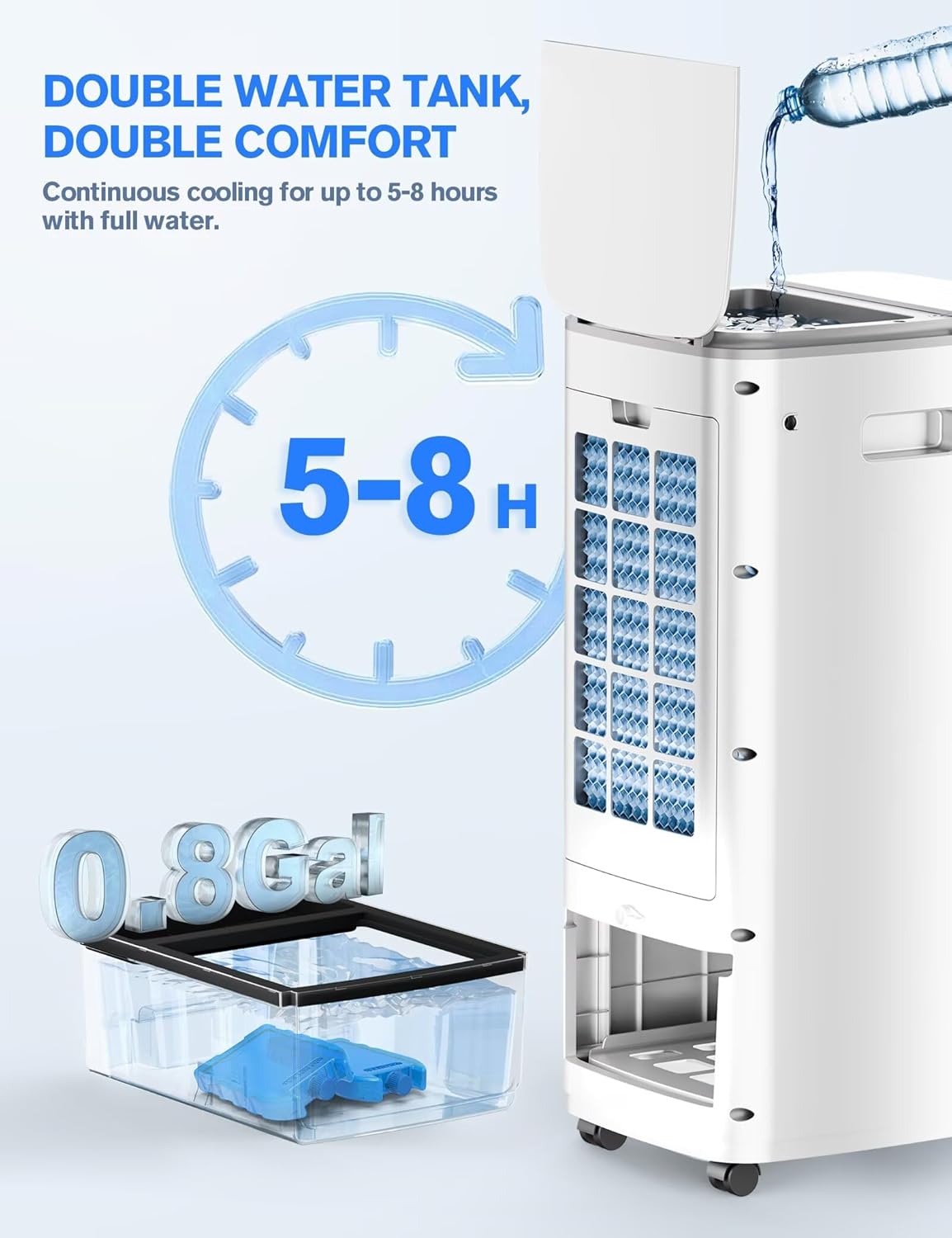 Portable Air Conditioners, 3-IN-1 Evaporative Air Cooler w/ 4 Ice Packs & 3L Water Tank, 70° Oscillation, 7H Timer for Auto-Off, Swamp Cooler air conditioner for Room Bedroom, Cream