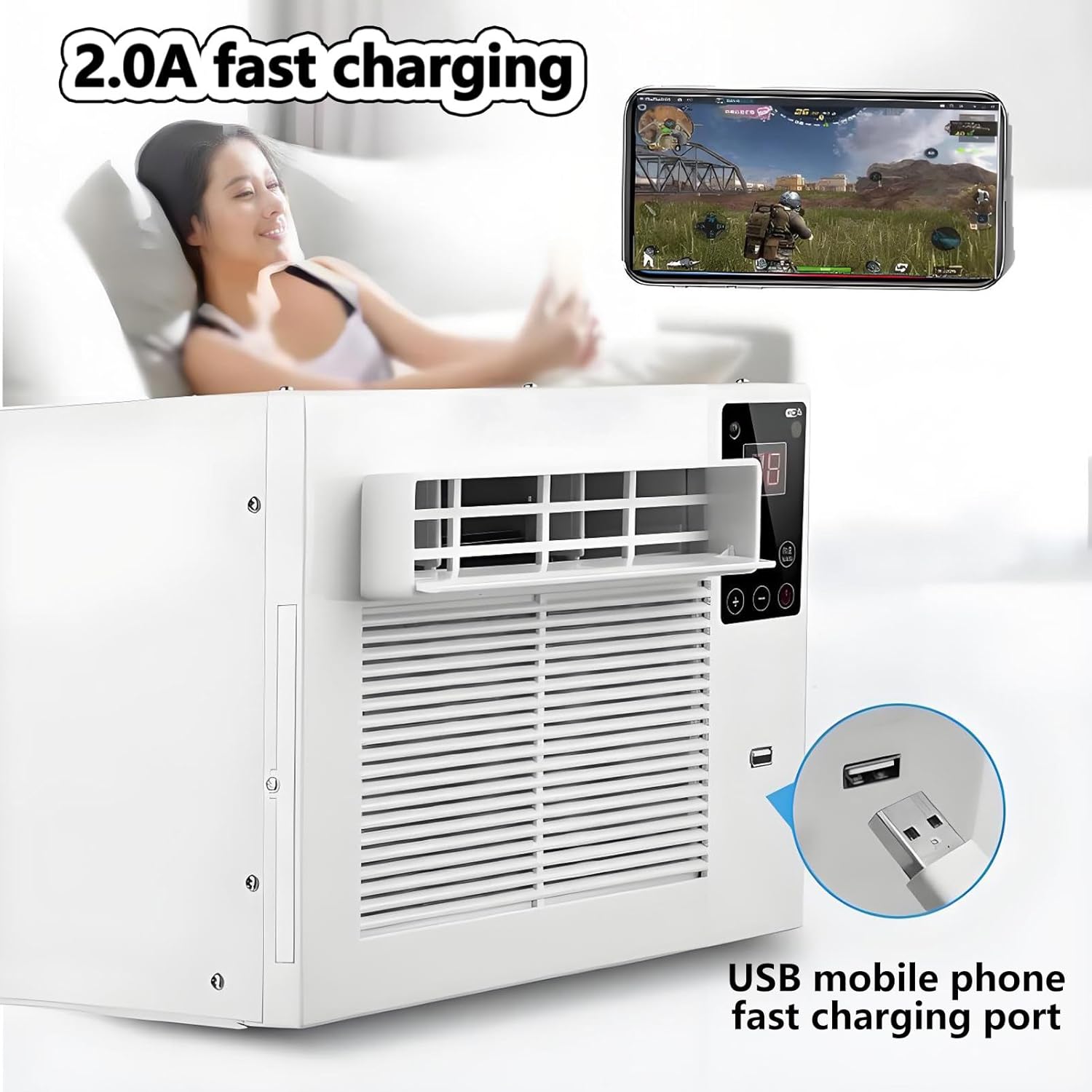 2-in-1 Portable Air Conditioner Compact Size Dehumidifier Mini Air Cooler with Remote Control & 1-12h timer & LED Light Cold AC Unit Personal Air Cooler for Home Bedroom Office