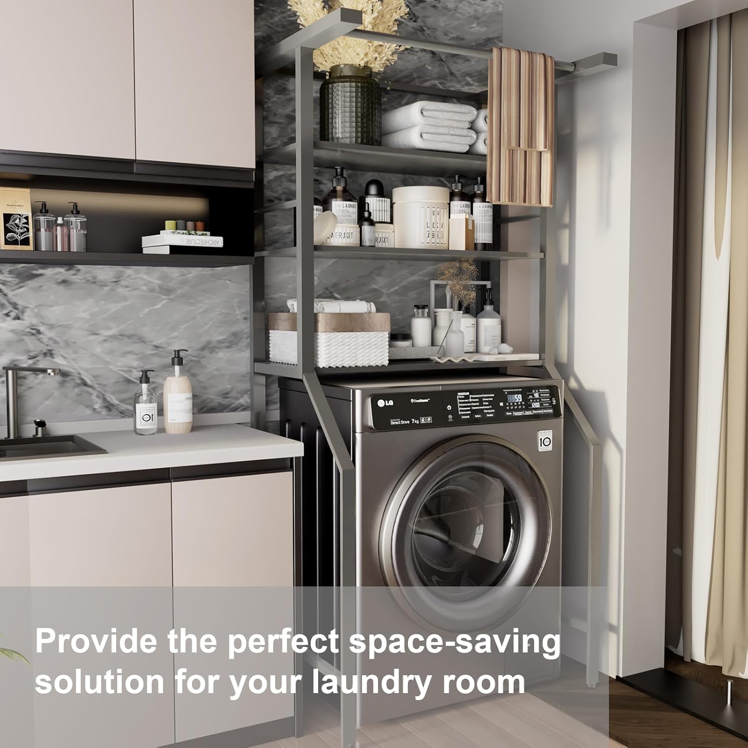 Dryer Storage Shelf and Heavy Duty Over the Washer– All-Steel Laundry Room Organizer with Clothes Drying Rod, Space-Saving Shelf for Front-Load Washers and Dryers, 29.92