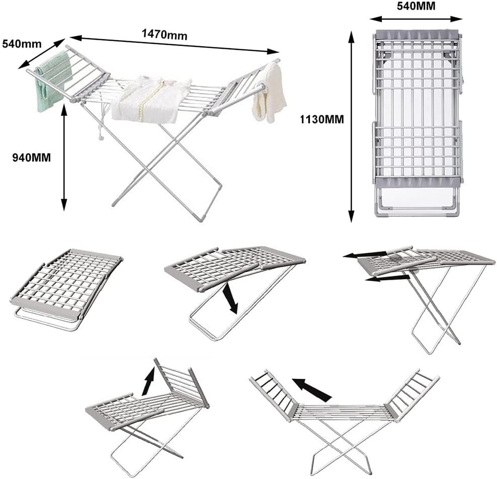 Electric Heated Clothes Airer Dryer - Towel Warmer, 230W Fast Laundry Washing Dr 230W Fast Laundry Washing Drying Indoor Horse Rack, Efficient Laundry Drying Rack for Clothes, Towels, Linens