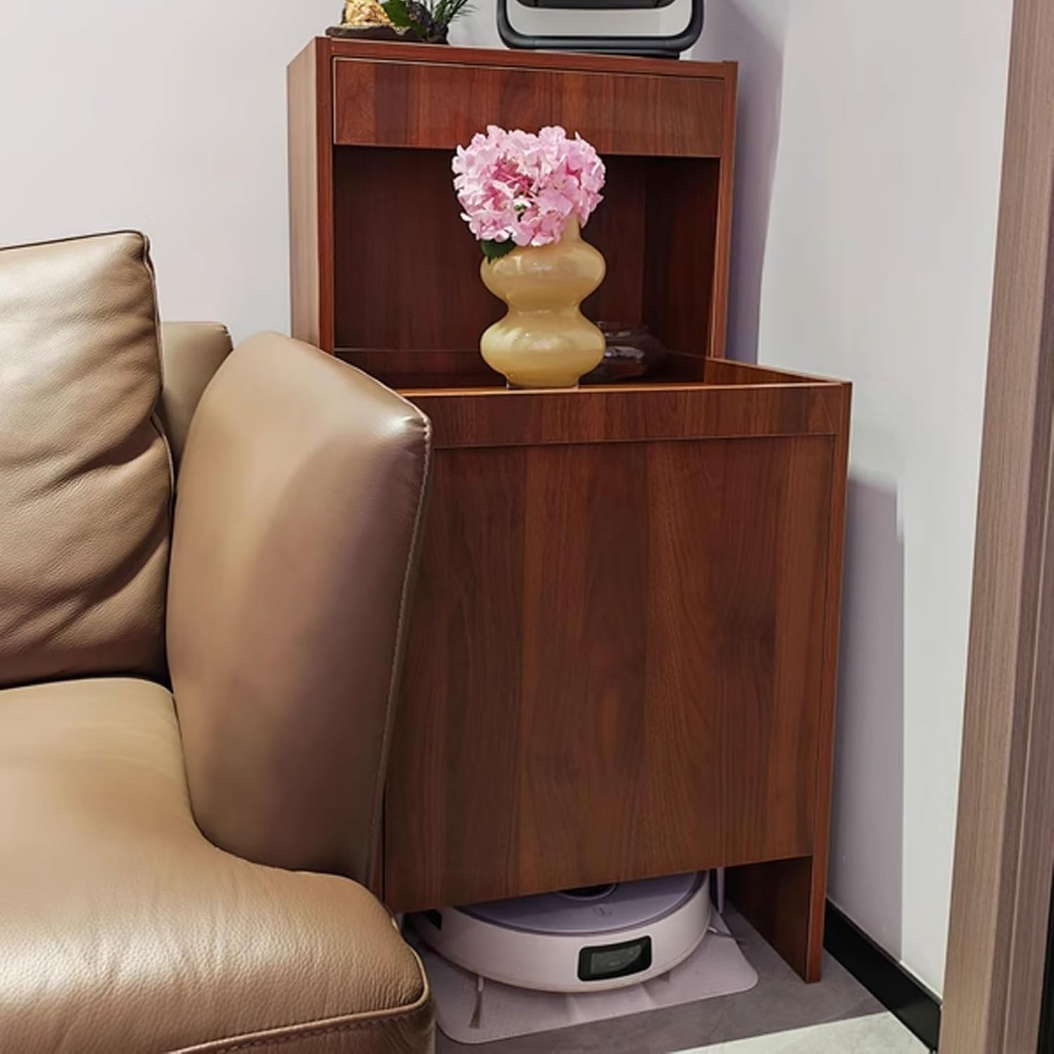 Robot Vacuum Cabinet Small Storage Cabinet with Drawers and Pull-Out Layer Modern end Table Multilayer Board Material Tabletop Can Bear 10kg 50 * 50 * 100CM(Natural)