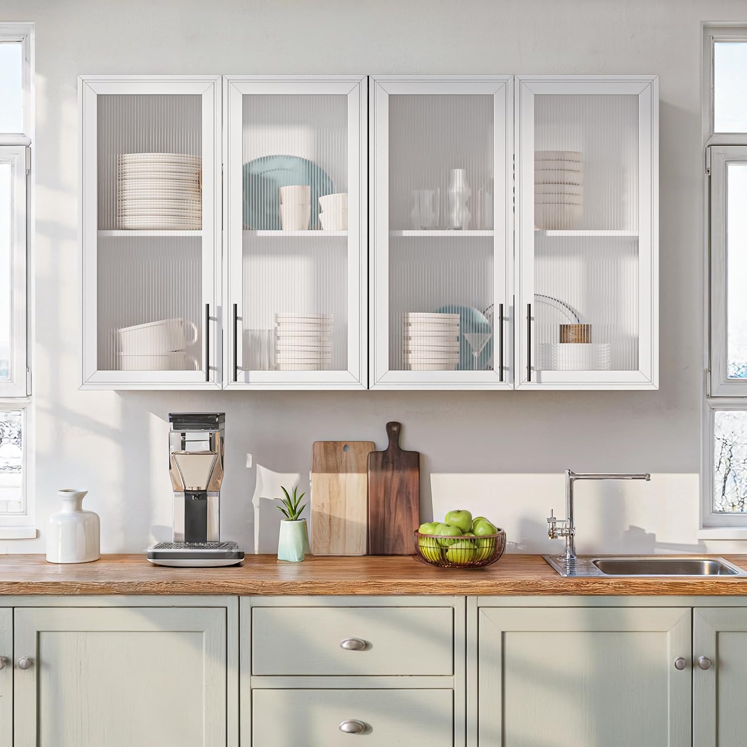 FIMELLO 59’’ Wall Cabinets for Laundry Room, Wall Cabinet with Acrylic Glass Doors and Shelf, Bathroom Wall Cabinet, Hanging Cabinet for Kitchen, Bathroom, Laundry Room Cabinets, White