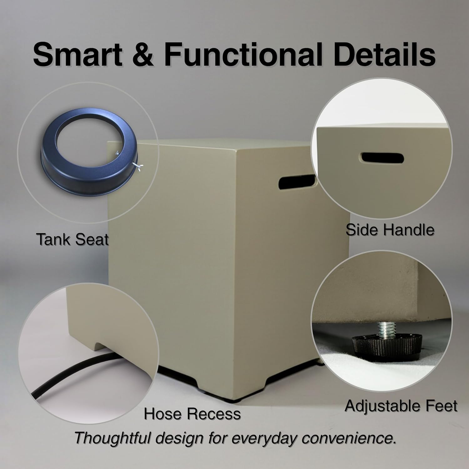 20 LB Propane Tank Cover & Outdoor Side Table.Outdoor Tank Storage Hideaway Table for Gas Fire Pits - Durable MgO Composite, Weatherproof Hideaway for Fire Pits, Grills, Patio Heaters (Aqua Grey)