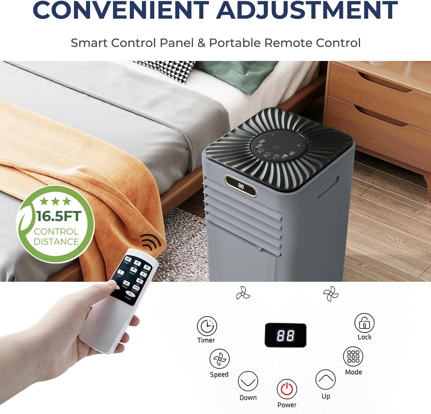 KOTEK Portable Air Conditioner, 10000 BTU Air Cooler for Rooms up to 350 Sq.Ft w/Dehumidifier & Fan, Sleep Mode, 24H Timer, Remote Control, Standing AC Unit for Bedroom (Grey)