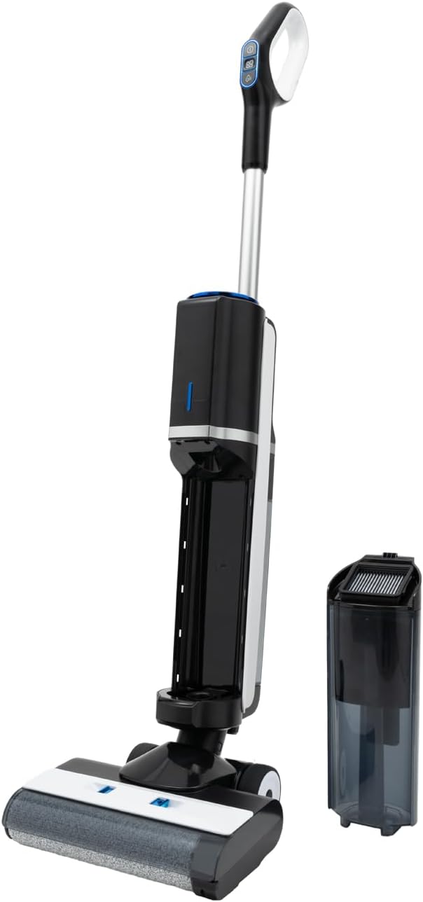 Wet Dry Vacuum Cleaner Cordless Floor Cleaner 200W 14000Pa Stick Vacuum and Mop with LCD Display & Voice Announcement One-Step Edge to Edge Cleaning for Home Office Hotel 100-240V