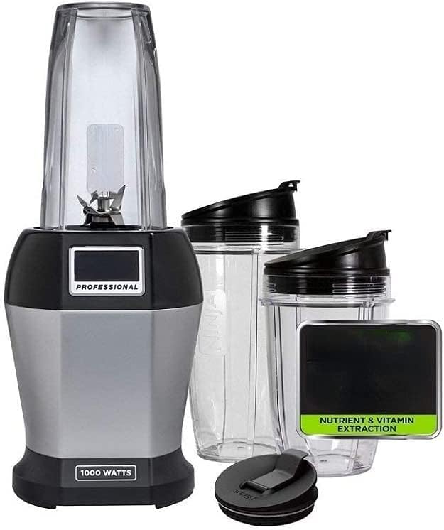 Professional Personal Blender Bonus Set with 3-Sip & Seal Single Serves(12, 18, and 24 oz. Cups) & 75-Recipe Cookbook, Stainless Steel/Black