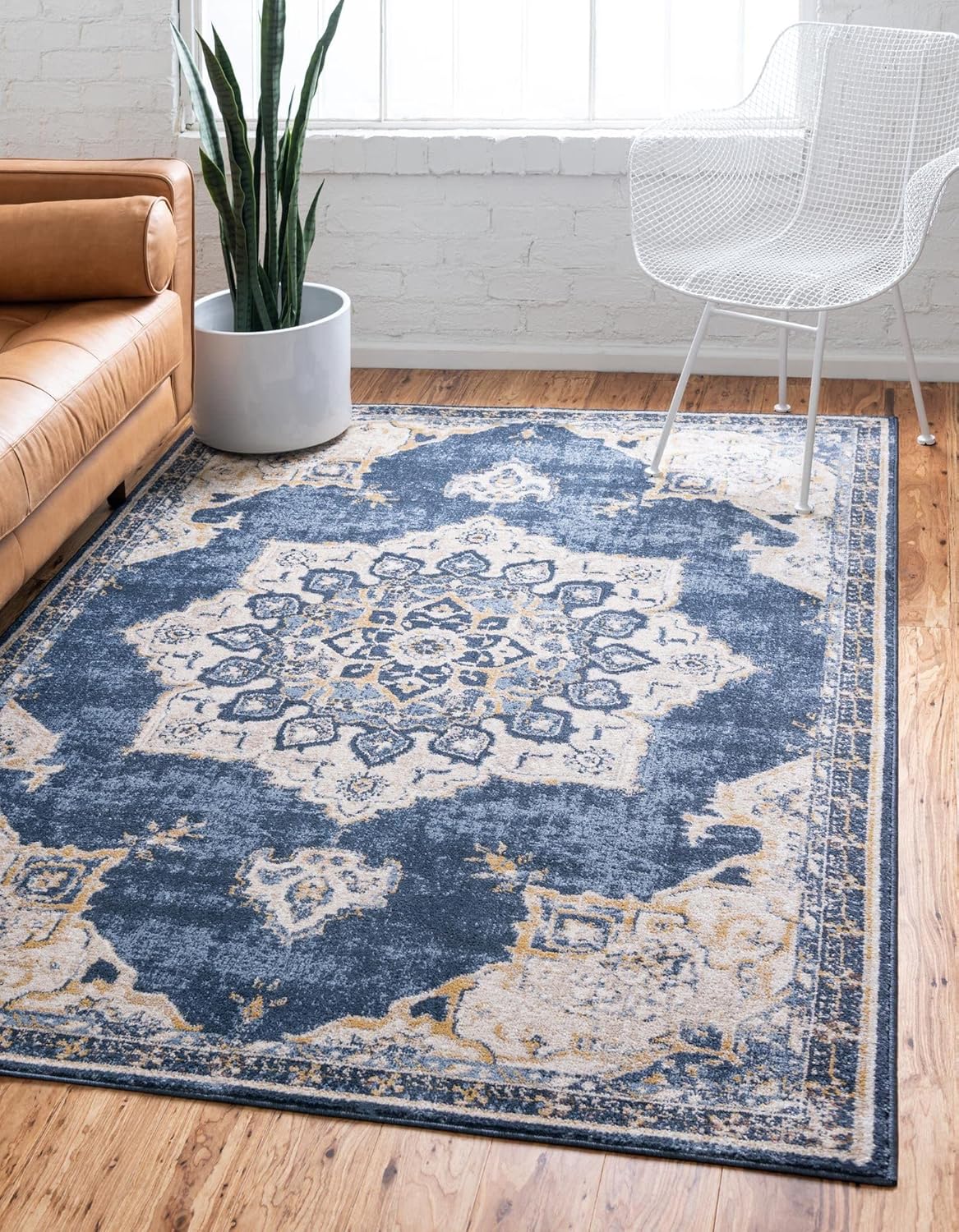 Unique Loom Utopia Collection Traditional Classic Vintage Inspired Area Rug with Warm Hues (9' 0 x 12' 0 Rectangular, Navy Blue/Beige)