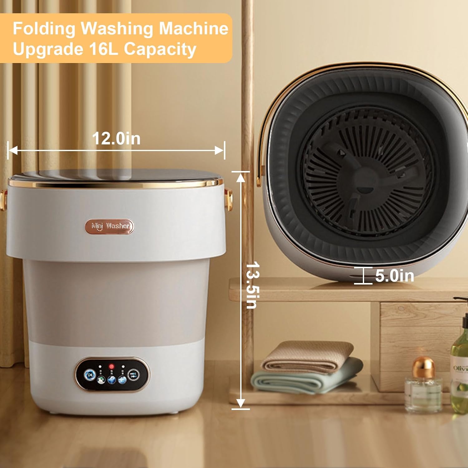 Portable Washing Machine,Mini Washer 16L Upgraded With Spin Basket,Small Clothes Folding Washing Machine Of Underwear, Baby And Small Clothes,Suitable For Home Apartments Dormitories, Hotels Khaki