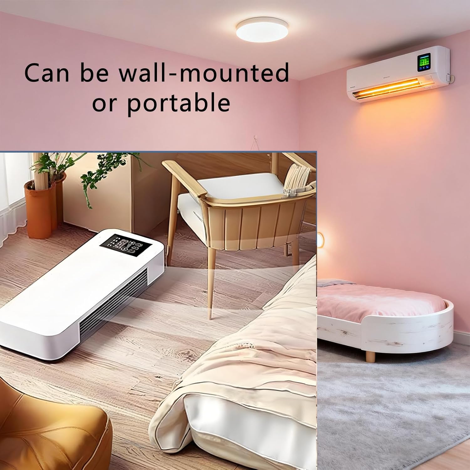 Portable Cold And Hot Air Conditioners 2 In 1 Wall Mounted Mobile Aires Electric Fan Conditioner For Bedroom Mini AC/Heating System,Timer, Ductless, With Remote for Office, Camping Tent, RV, Bedroom