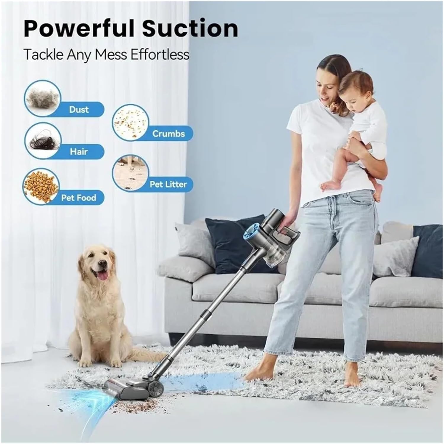 Compatible With TASVAC Cordless Vacuum Cleaner, 8-in-1 Lightweight Stick Vacuum, Self-Standing Design, LED Display For Carpet Hard Floor Pet Hair Home Car Cleaning