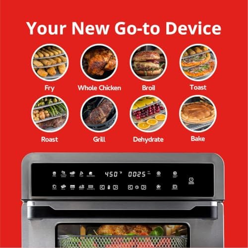 Aria 30 Qt Air Fryer Oven, Stainless Steel Air Fryer with Basket, Grill Racks, Crumb & Drip Tray, Easy Clean Large Countertop Convection Oven, XL Touchscreen Display & Cooking Presets, Black