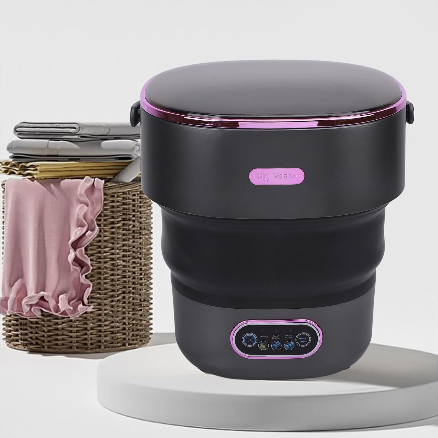 13L Foldable Clothing Washer, with Drain Hose Full Automatic Portable Mini Laundry Machine for Apartment Dormitory Hotel (US Plug)