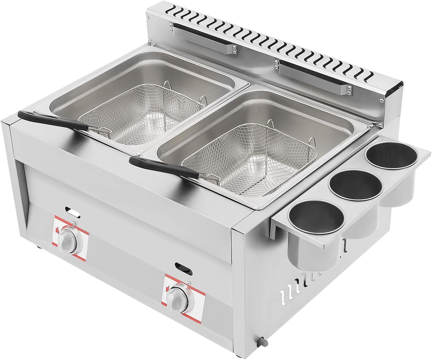 Commercial Gas Deep Fryer 12L Countertop Stainless Steel Dual Tank Kitchen Frying Machine w/2 Removable Baskets & Lid, Double Fryer for French Fries Turkey Donuts Home Kitchen Restaurant