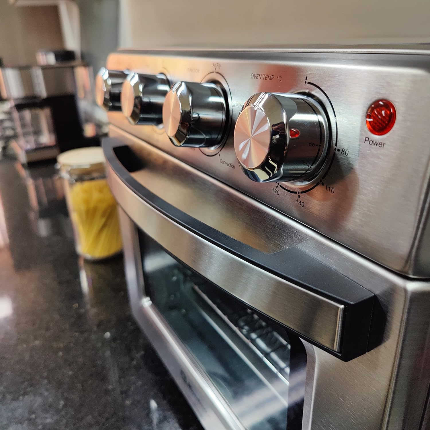 Air Fryer Toaster Smart Oven, 4-in-1 Kitchen Countertop Convection, 27-Quarts XL, 100°-500°F Temperature Controls, Top and Bottom Heater, Adjustments Brushed Stainless Steel Look