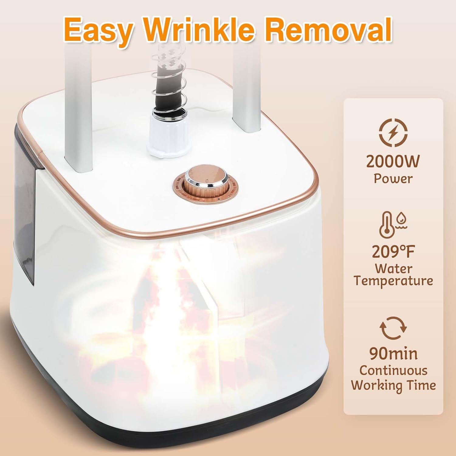 ADVWIN 2000W Powerful Standing Steamers, Garment Steamer for Clothes, 10 Steam Levels, 2.7L Water Tank for 90 Mins Continuous Steaming, Perfect for Commercial and Household Use (Champagne Gold)