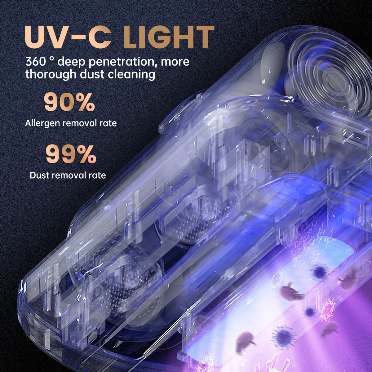 PATO Mattress Vacuum Cleaner, Wireless Handheld Bed Vacuum Cleaner with UV-C Light, HEPA Filter and Ultrasonic Vibration, 12KPa, Suitable for Beds, Sofas, Car Seats, Carpets (Golden)