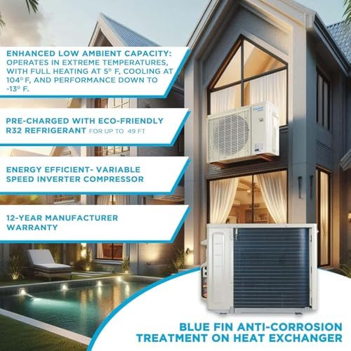 Daikin 12,000 BTU 19.5 SEER2 Aurora Low Ambient Ductless Mini Split Air Conditioner Heat Pump with Maxwell 15 ft. Installation Kit and Bracket - Wi-Fi Enabled R32