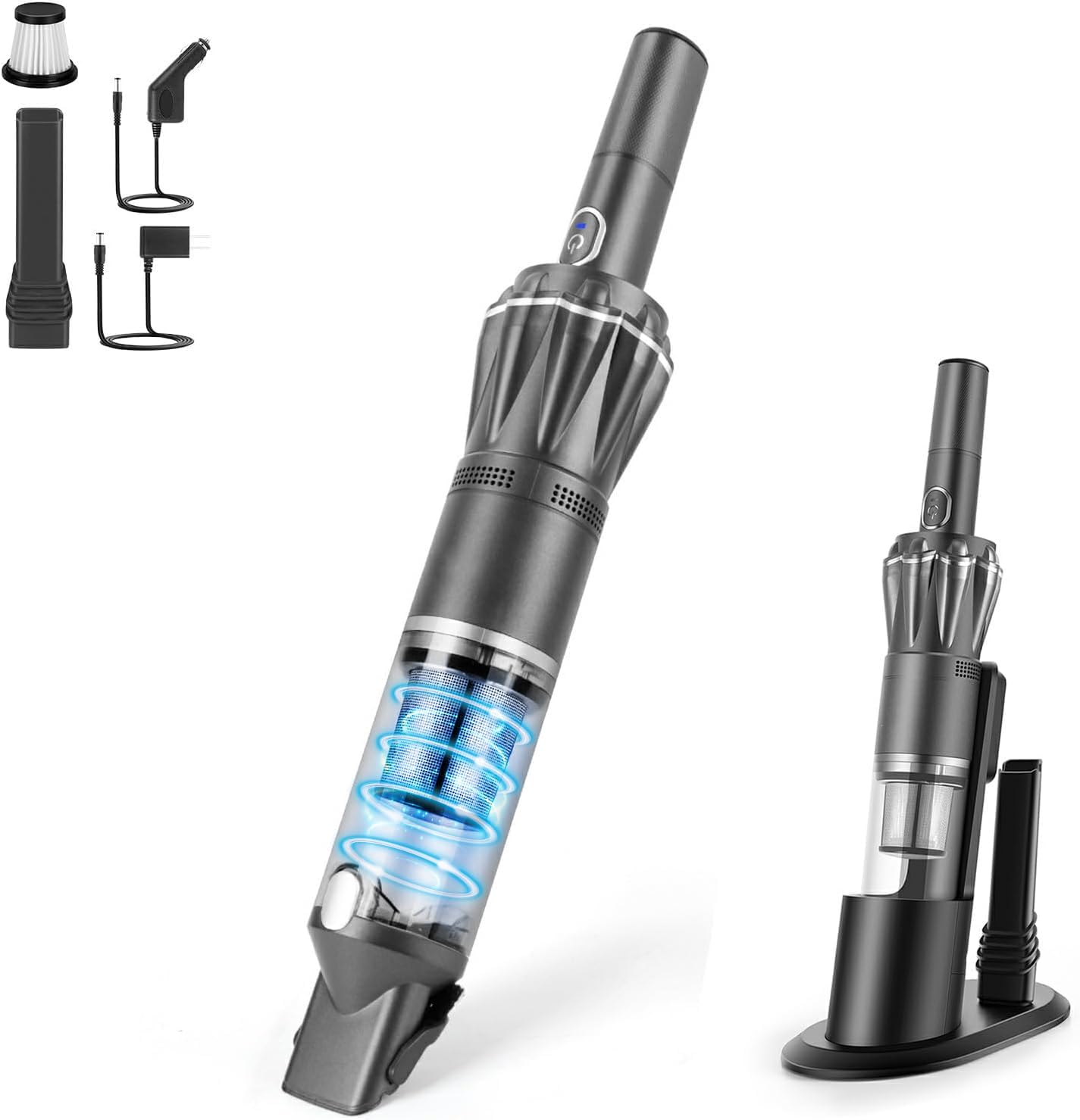 Handheld Vacuum Cordless 25000PA, Super Lightweight 1lb with Powerful Suction, Charging Dock, Car Charger, Single Touch Empty and Detachable Dust Cup, Portable Mini Car Vac, Gray