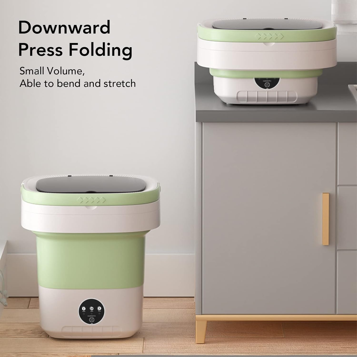 Portable Washing Machine, 7.5L Portable Washer Automatic Laundry Machine Folding Washing Machine with Soft Spin Dry and Drainage Pipe for Undergarments Baby Clothes (US Plug)