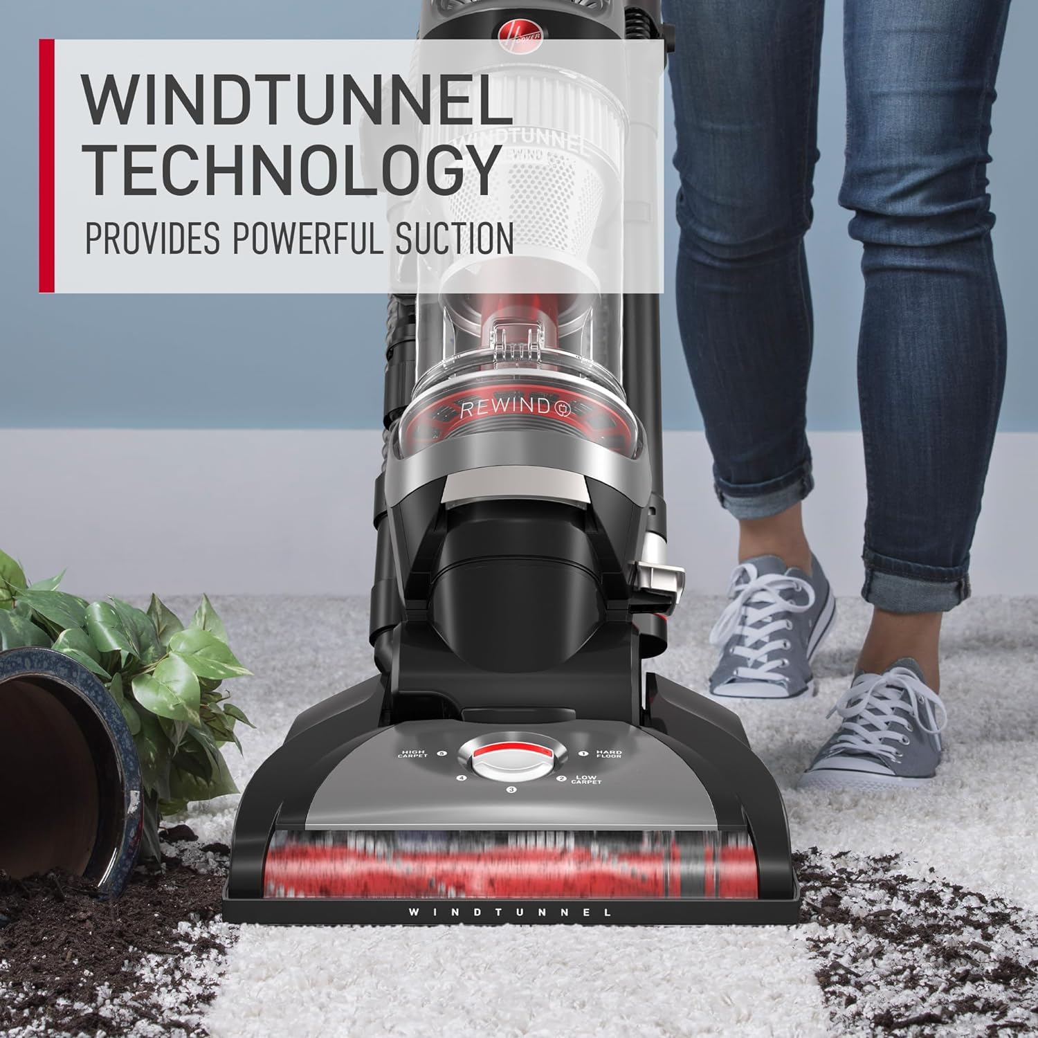 Hoover WindTunnel Cord Rewind Pro Bagless Upright Vacuum Cleaner (Renewed), For Carpet and Hard Floors, UH71300V, Black, UH71300
